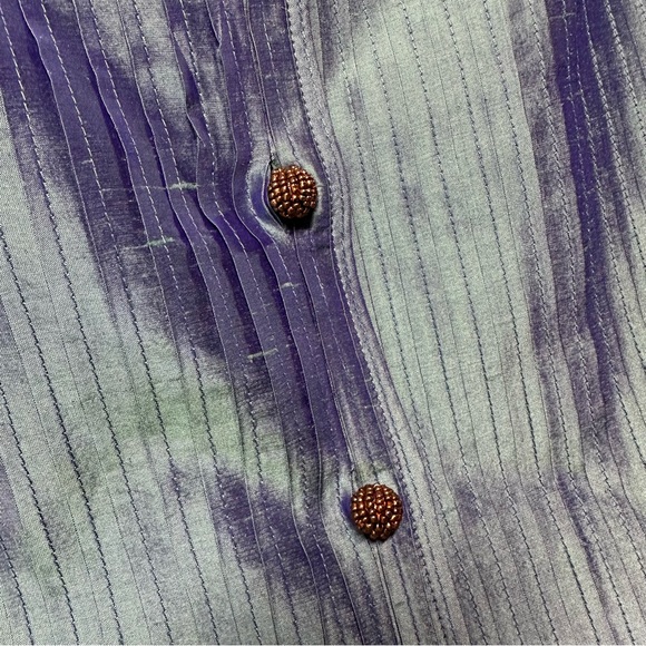 Xilingshi Janet Eagan Design Silk Pintucket Jacket Iridescent Blue Size L - Picture 3 of 5